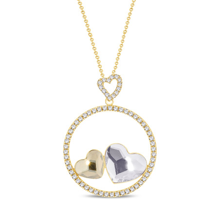 Naszyjnik pozłacany SPARK koło z cyrkoniami i kryształy serca CQ NCDG28082CGS próba 925