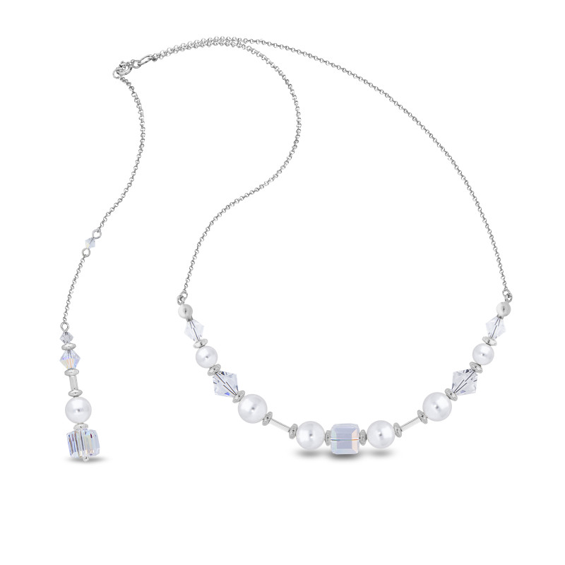 Srebrny Naszyjnik Spark Hibiscus z Kryształami i Perłami - JubilerSezam.pl