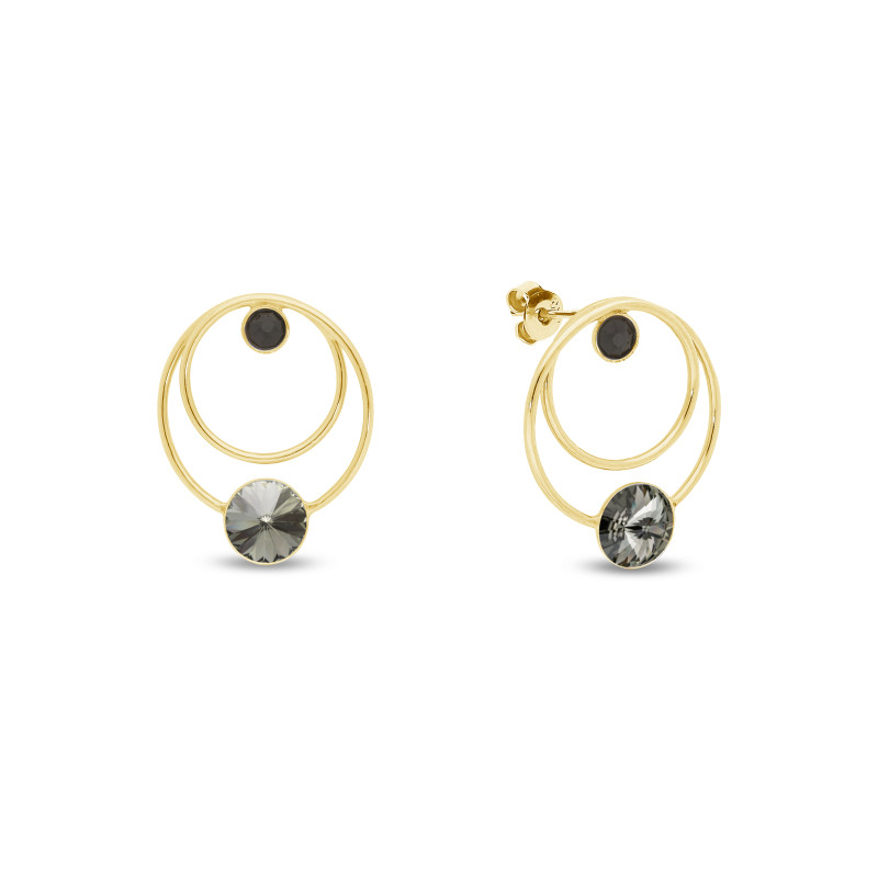 Kolczyki pozłacane SPARK koło z czarnymi kryształami CQ KODG2088JBD próba 925