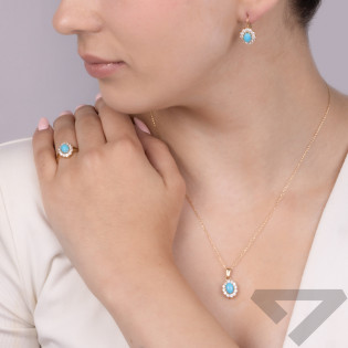 Kolczyki złote owalny turkus jubilerski z cyrkoniami/big.zam. OS 96-0009 TUR próba 585