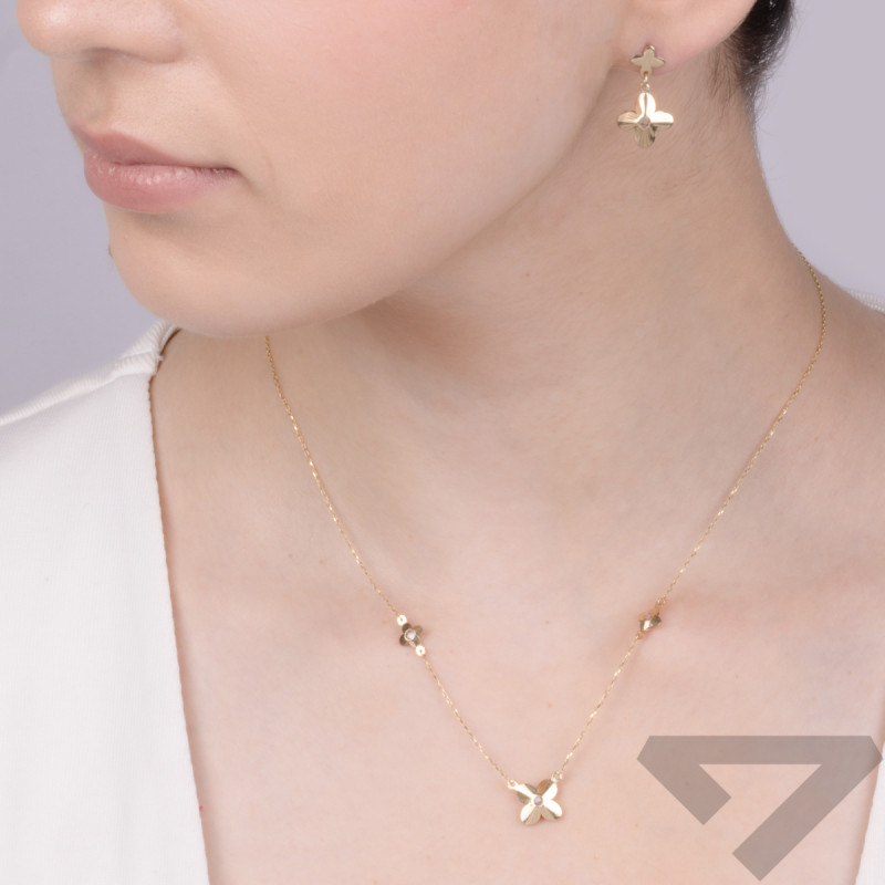 Kolczyki złote koniczyna blask i kwiatek z cyrkonią MZ T42-E-8-LZ-CZ próba 375