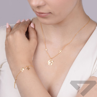 Naszyjnik pozłacany ziemia, samolot i serce z cyrkoniami/rolo TA 12116 G próba 925