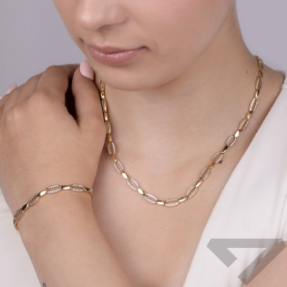 Naszyjnik złoty owale gładkie i owale z cyrkoniami