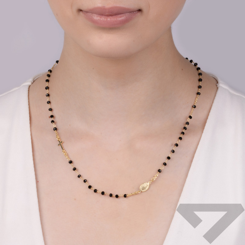 Naszyjnik pozłacany różaniec z czarnymi paciorkami NI ROGDGCN3 GOLD próba 925