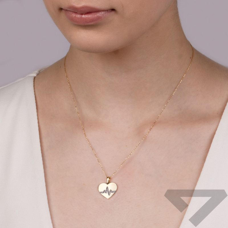 Zawieszka złota serce z pulsem i cyrkoniami LP 34U20-DP0234-Y-CZ próba 375