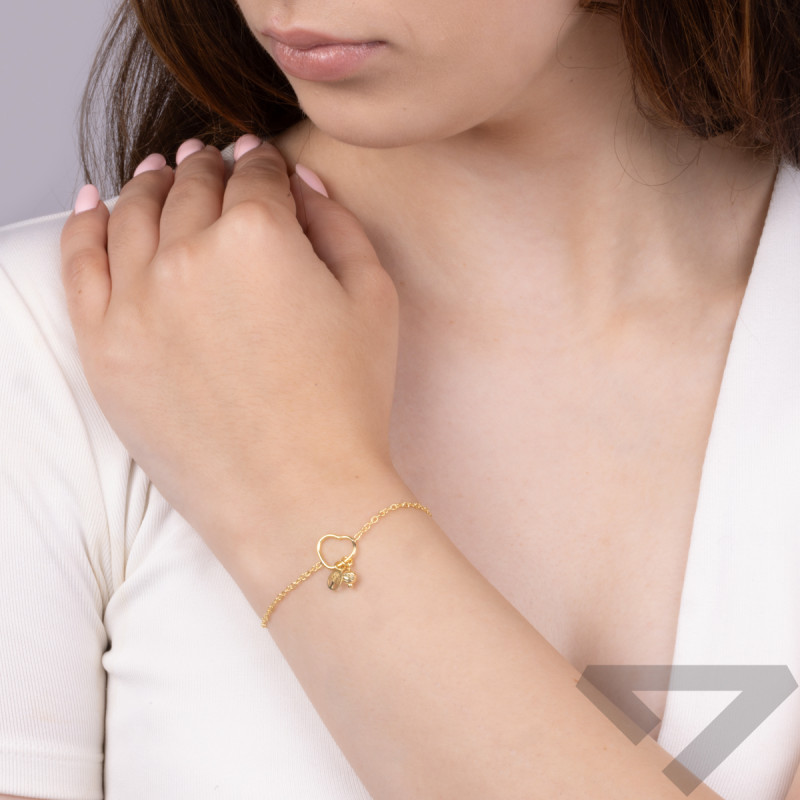 Bransoleta pozłacana serce ramka z drzewkiem i kulką/rolo NI BRN33813 GOLD próba 925