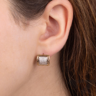 Kolczyki złote kwadrat z sześcioma rzędami cyrkonii+greka/ang.zap GS P-YB-X1E193950-CZ próba 375