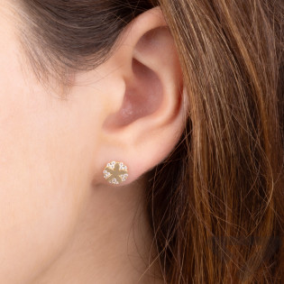 Kolczyki złote kwiatek na kółku z cyrkoniami/sztyft LP 49K45-DCE0061-Y-CZ próba 585