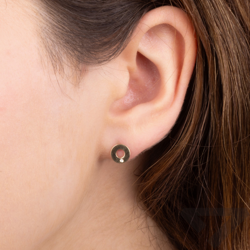 Kolczyki złote oponka z diamentem/sztyft BE D-22 próba 585