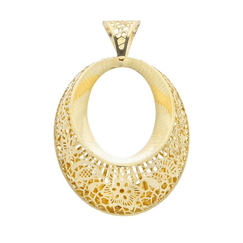 Zawieszka złota ażurowy owal z taflowanym środkiem M3-254 próba 585