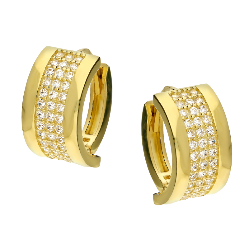 Kolczyki złote kółka z trzema rzędami cyrkonii