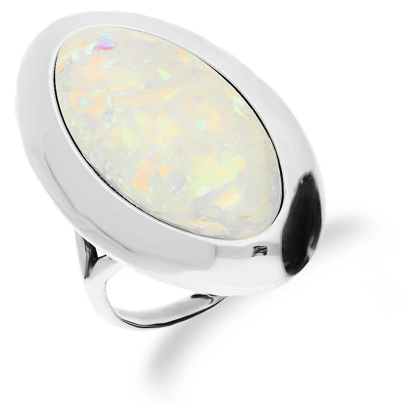 Pierścionek srebrny łezka z białym opalem jubilerskim SZ124 opal biały próba 925