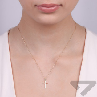 Krzyżyk złoty z rzędem białych cyrkonii w okrągłych oprawach CB 96-H031-CR próba 585