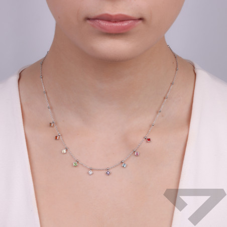 Naszyjnik srebrny z kolorowymi cyrkoniami w formie trapezów/rolo TA 11402 próba 925