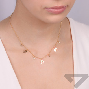 Naszyjnik pozłacany białe cyrkonie, koniczyna, biedronka i podkowa/rolo TA 11127 G próba 925