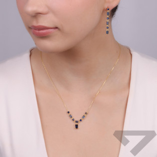 Naszyjnik pozłacany z szafirowymi cyrkoniami/anker PW468 GOLD szafir próba 925