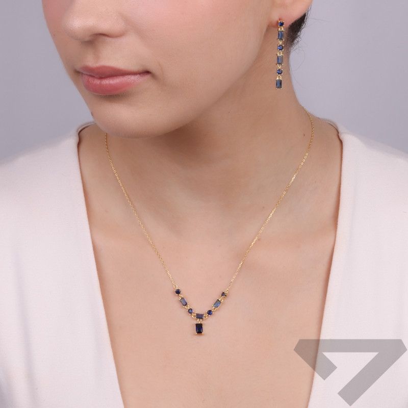 Kolczyki pozłacane z szafirowymi cyrkoniami/sztyft PW468-1 GOLD szafir próba 925