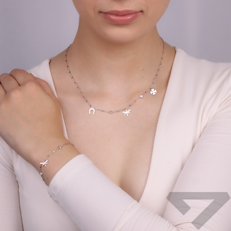 Naszyjnik srebrny ważka, koniczyna, podkowa i cyrkonie/rolo TA 11922 próba 925