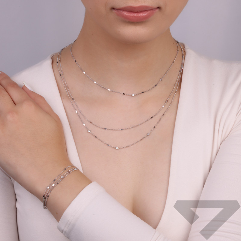 Naszyjnik srebrny pancer z blaszkami i cyrkonie/potrójny TA 10204 próba 925