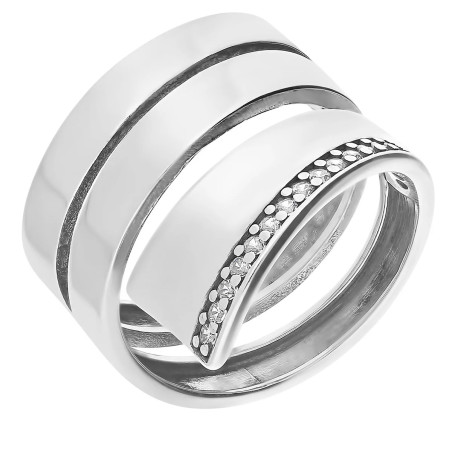 Pierścionek srebrny trójkąt z rzędem cyrkonii potrójny SZ281 próba 925