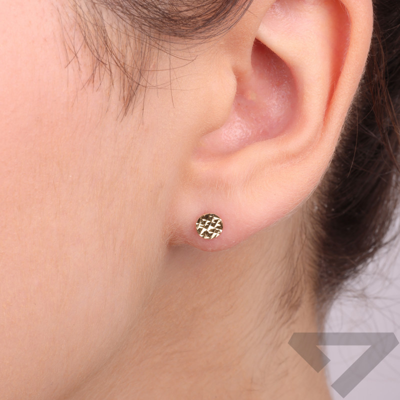 Kolczyki złote grawerowana pinezka 5 mm/sztyft MZ T23-E-LE-567-1-5MM-DC próba 585