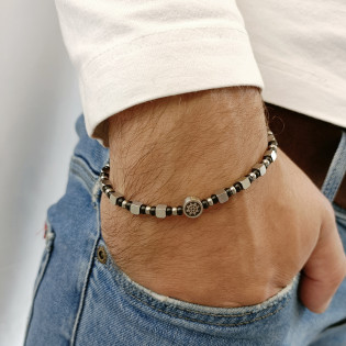 Bransoleta męska ster na kole oraz kostki i kulki EX062