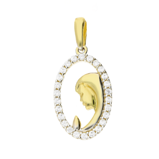 Medalik złoty Matka Boska Modląca w owalu z cyrkoniami, próba 585