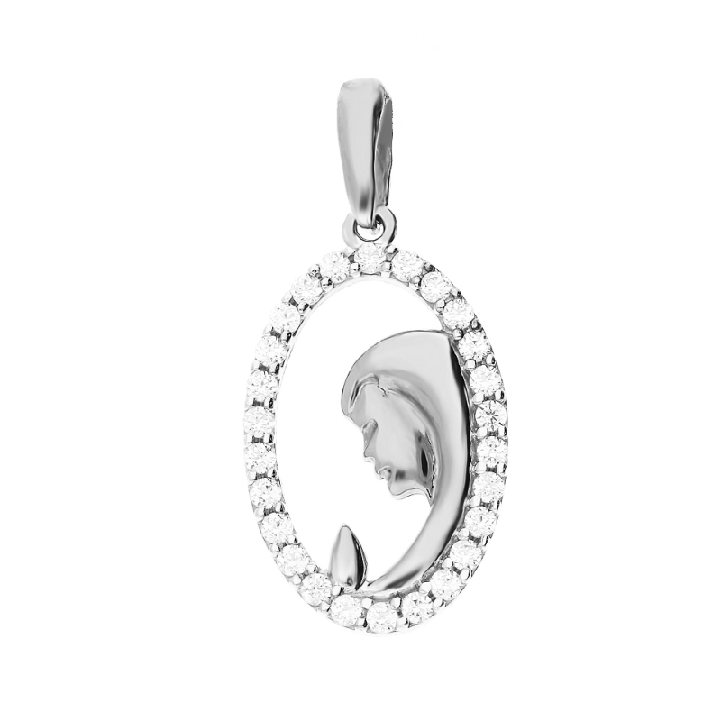 Medalik z białego złota Matka Boska Modląca w owalu z cyrkoniami OS 96-9103 białe złoto próba 585