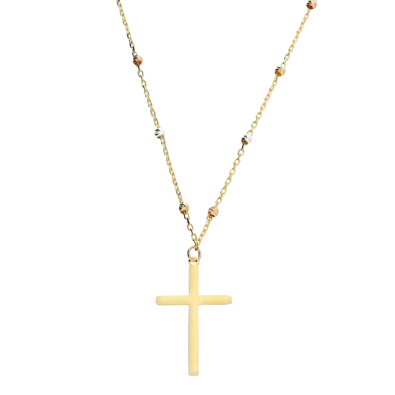 Złoty Naszyjnik Krzyżyk i Kulki pr. 585 - JubilerSezam.pl