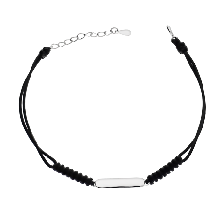 Bransoleta srebrna gładka blaszka na czarnym sznurku HS1697 czarny próba 925
