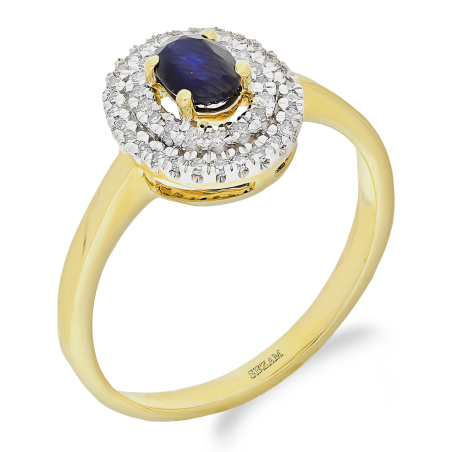 Pierścionek zaręczynowy z szafirem i białymi diamentami KU 3859-607 SA owal Markiza 2r próba 585