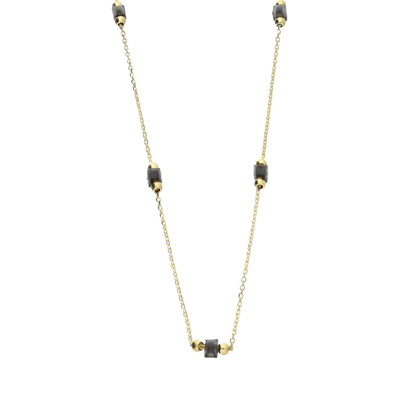 Naszyjnik złoty kwadratowe onyksy jubilerskie i kulki/rolo LP 14U25-BEMN67-Y próba 375