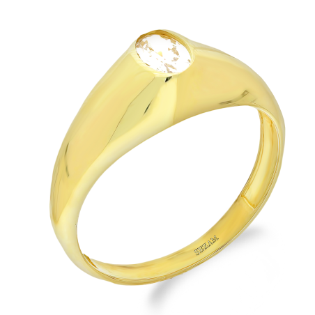 Pierścionek złoty owalna biała cyrkonia w szynie LP 34U10-RSG3119-1-Y próba 375