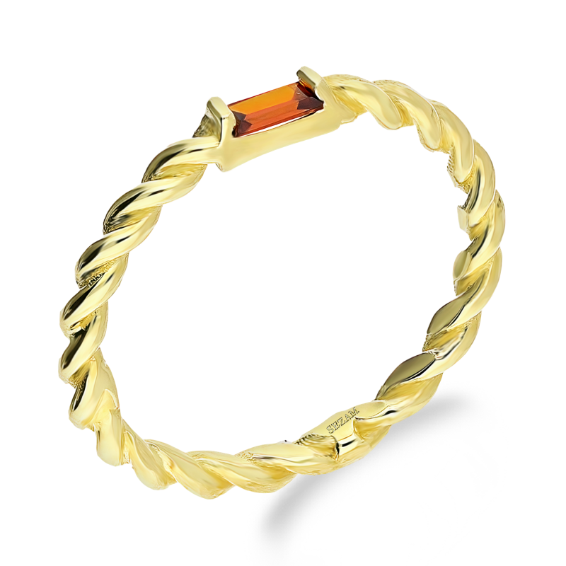 Pierścionek złoty prostokątna czerwona cyrkonia LP 34U20-RSG2148-4-Y próba 375