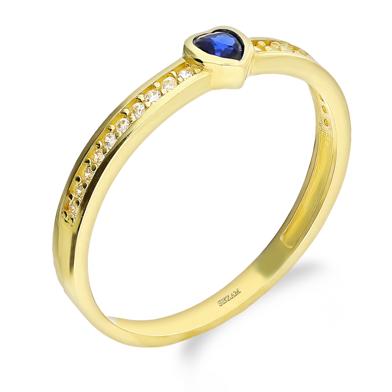 Złoty Pierścionek Serce z Szafirową Cyrkonią pr. 375 - JubilerSezam.pl