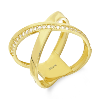 Pierścionek złoty plecionka X z białymi cyrkoniami LP 96U25-MNSR0175-Y próba 585