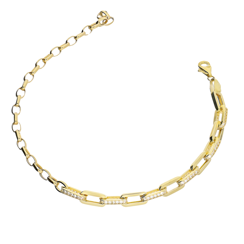 Bransoleta złota wypukłe rolo i anker long z cyrkoniami MZ T23-B-197-CZ próba 375