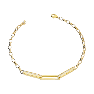 Bransoletka złota anker long z cyrkoniami i łańcuszkiem rolo