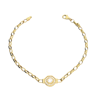 Bransoleta złota ośmiokąt z białymi cyrkoniami na łańcuszku rolo
