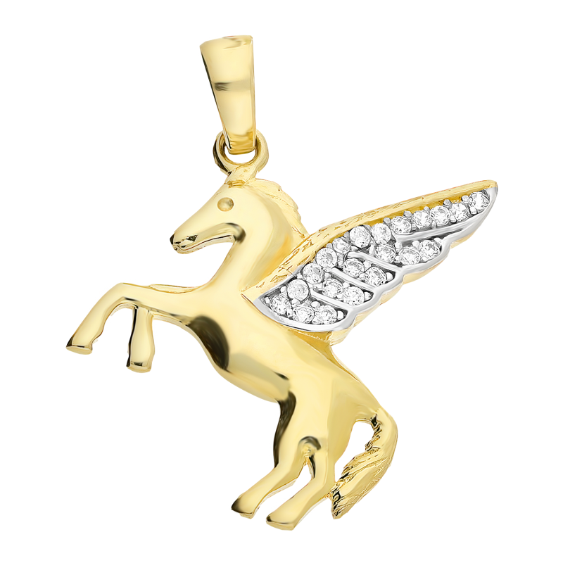Zawieszka złota pegaz z białymi cyrkoniami PY P03P-1109 próba 375