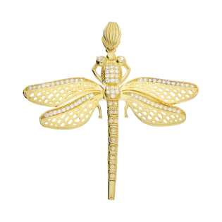 Wisiorek złota ważka z białymi cyrkoniami