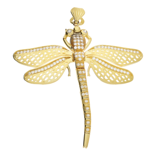 Zawieszka złota ważka z białymi cyrkoniami