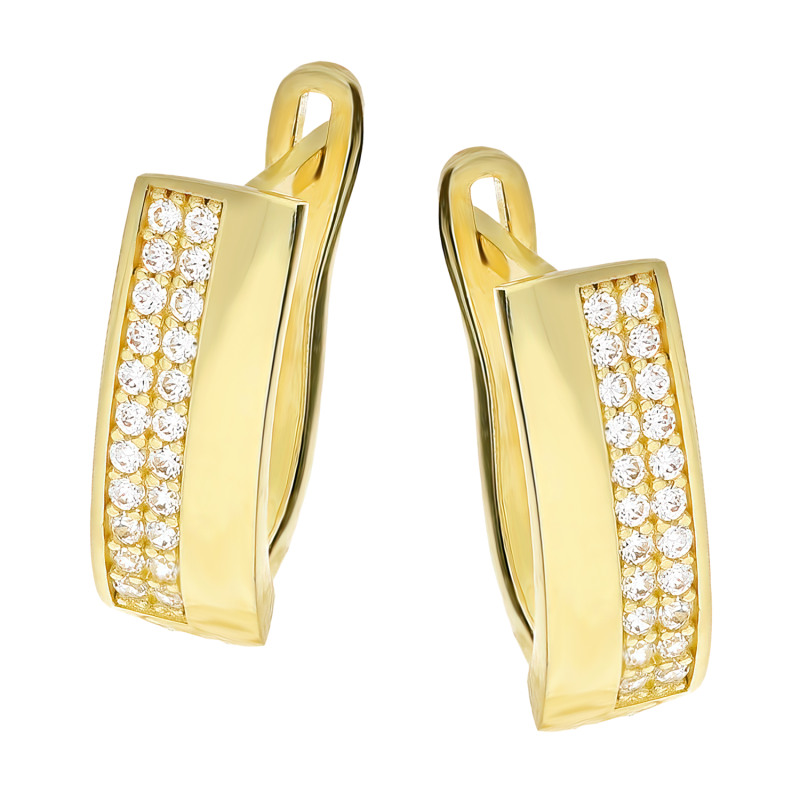 Kolczyki złote blaszki z dwoma rzędami cyrkonii/ang.zap. PY P53E-2073 próba 375