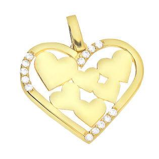 Serduszko złote z cyrkoniami i sercami w środku PY P53P-3504 próba 585