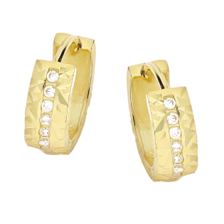 Kolczyki złote kółka 10 mm z cyrkoniami i grawerem