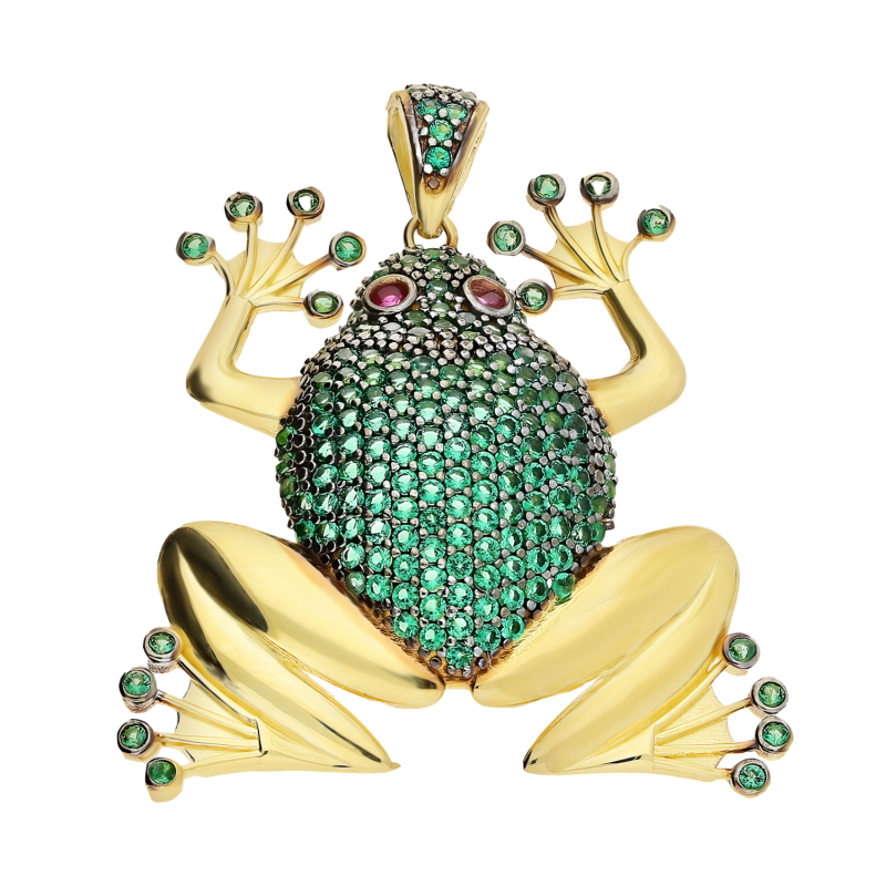 Zawieszka złota żaba z zielonymi cyrkoniami PY SWP-67 próba 585