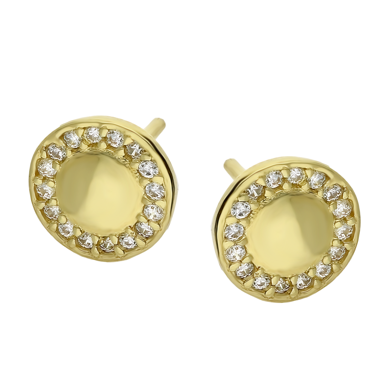 Kolczyki złote pinezka z cyrkoniami zewnątrz/sztyft  S3 STE-85 próba 375