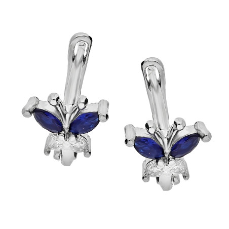 Kolczyki srebrne dla dziewczynki motyl z szafirowymi cyrkoniami