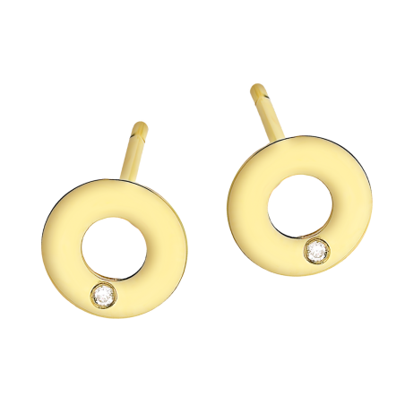 Kolczyki złote oponka z diamentem/sztyft BE D-22 próba 585