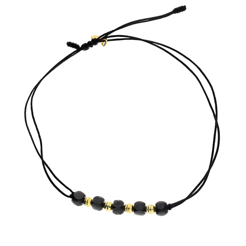 Bransoleta pozłacana czarne i żółte grawerowane kulki VJ 1-G spinel sq próba 925